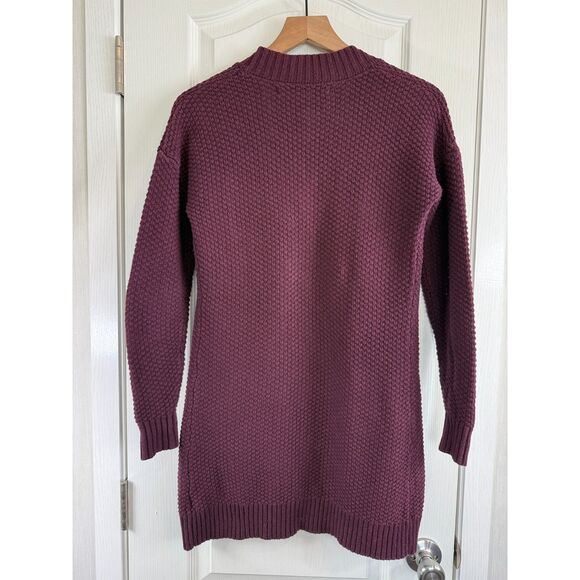 Max Studio Women's Longline Cardigan Sweater Open Front Pockets Burgundy Size XS - Picture 2 of 8